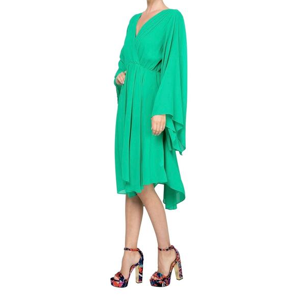 Meghan Los Angeles Sunset Dress Size XL Emerald Handkerchief Hem Kimono Sleeves - Picture 2 of 16